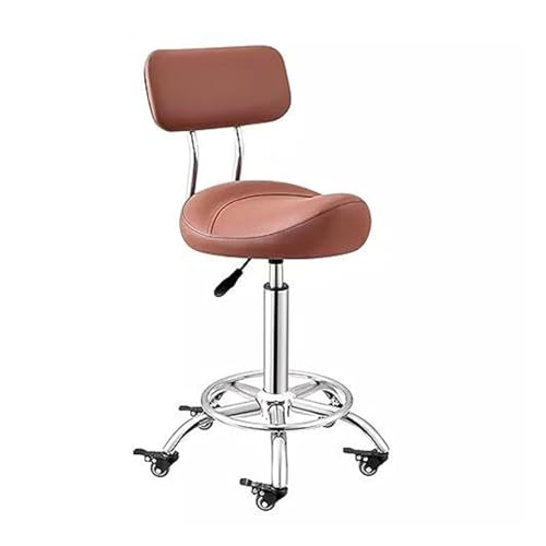 FXLUHAY Sattelhocker Küchenstuhl mit Fußstütze & Rückenstütze, Ergonomischer Bürosattel-Salonstuhl for den klinischen Gebrauch, Höhenverstellbar 50~70 cm(Brown) von FXLUHAY