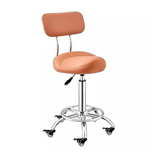 FXLUHAY Sattelhocker Küchenstuhl mit Fußstütze & Rückenstütze, Ergonomischer Bürosattel-Salonstuhl for den klinischen Gebrauch, Höhenverstellbar 50~70 cm(Camel) von FXLUHAY
