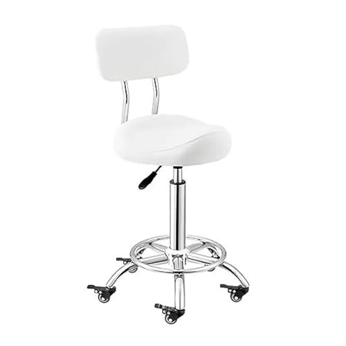 FXLUHAY Sattelhocker Küchenstuhl mit Fußstütze & Rückenstütze, Ergonomischer Bürosattel-Salonstuhl for den klinischen Gebrauch, Höhenverstellbar 50~70 cm(White) von FXLUHAY