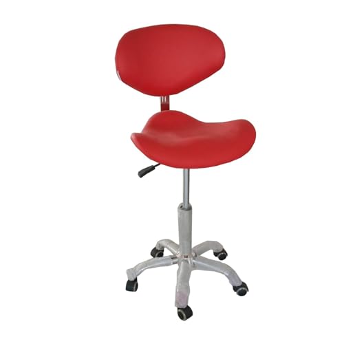 FXLUHAY Sattelhocker auf Rädern mit Rückenlehne, Hochleistungs-Medizinhocker, 45~57 cm hydraulischer Sattelstuhl for Dentaltattoos(Red) von FXLUHAY