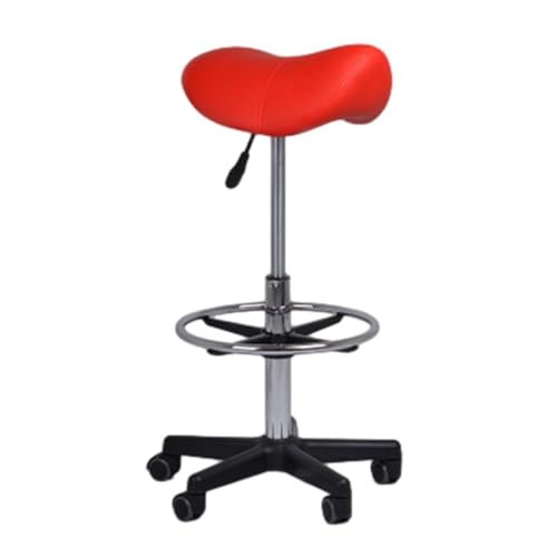 FXLUHAY Sattelhocker aus PU-Leder, rot, 24"-32,3" Höhe, Sattelstuhl for Zahnärzte, Sitz for Massageklinik, Tattoo- und Spa-Salon von FXLUHAY