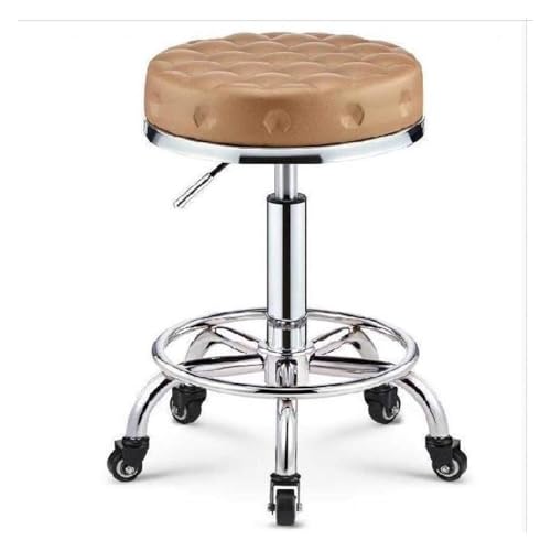 FXLUHAY Sattelhocker fürs Büro auf Rädern, Computerhocker mit Sitz aus braunem PU-Kunstleder, Höhe 45–58 cm, Tragkraft 160 kg,(Style#1) von FXLUHAY