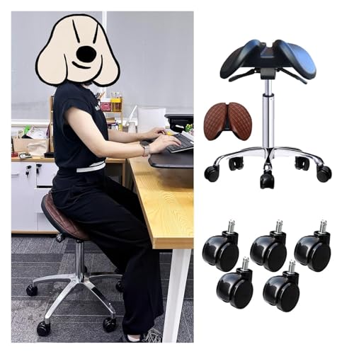 FXLUHAY Sattelhocker im Split-Sitz-Stil, Salonhocker mit 360°-Drehrädern, Sattelstuhl mit geteiltem Sitz for Zahnarztpraxen und Krankenhäuser(45-60cm(17.7"- 23.6") Height) von FXLUHAY