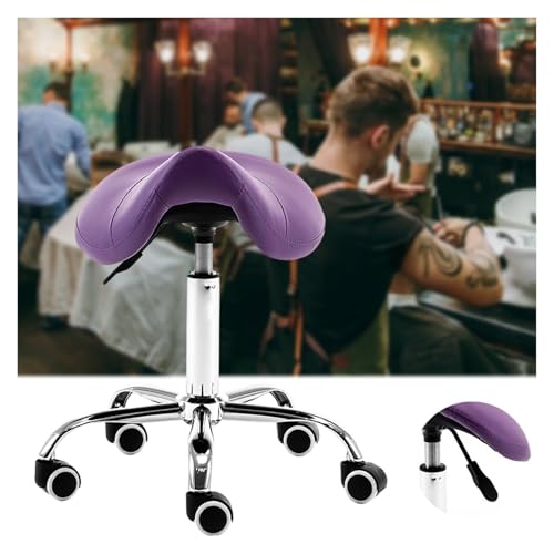 FXLUHAY Sattelhocker mit Rädern, Friseur-Drehhocker, professioneller Büro-Salonstuhl mit Liftfunktion for eine gesunde Körperhaltung von FXLUHAY