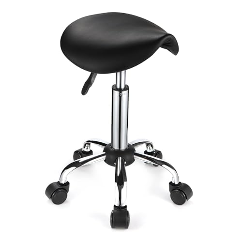 FXLUHAY Sattelhocker mit Rädern PU-Leder Drehhocker Stuhl Schwarz von FXLUHAY