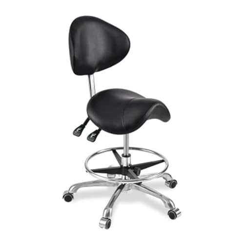 FXLUHAY Sattelhocker mit Rollen und Fußstütze, hydraulischer Drehsattelstuhl, 45–60 cm Höhe, for Salon, Spa, Massage, Tattoo(Black) von FXLUHAY