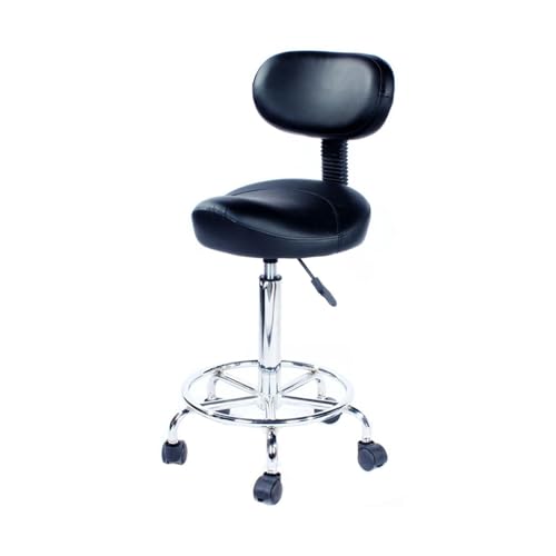 FXLUHAY Sattelhocker mit Rückenlehne, Höhe und Tragkraft 330 Pfund for Büro, Salon, Geschäft(Black) von FXLUHAY