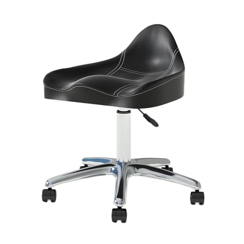FXLUHAY Sattelhocker mit Rückenlehne, ergonomischer drehbarer Salon-Schneidehocker, Sattelstuhl mit Rädern, 360°-Drehung for das Badezimmerbüro zu Hause(Black) von FXLUHAY