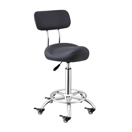 FXLUHAY Sattelhocker mit Rückenlehne und Fußstütze for den Einsatz in Zahnkliniken und im Büro, Höhe 50–70 cm, Salonstuhl for Komfort und Gesundheit(Black) von FXLUHAY