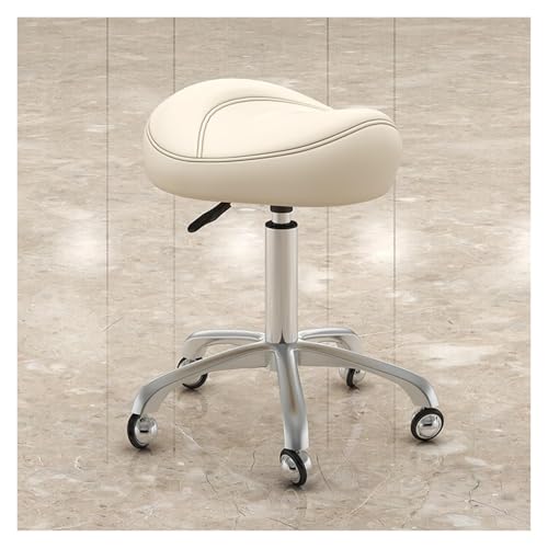 FXLUHAY Sattelstuhl, Beauty-Drehstuhl mit 39~53 cm Höhe, leicht zu montierender Bürohocker, Stuhl for Massageklinik, Nagelstudio(Beige) von FXLUHAY