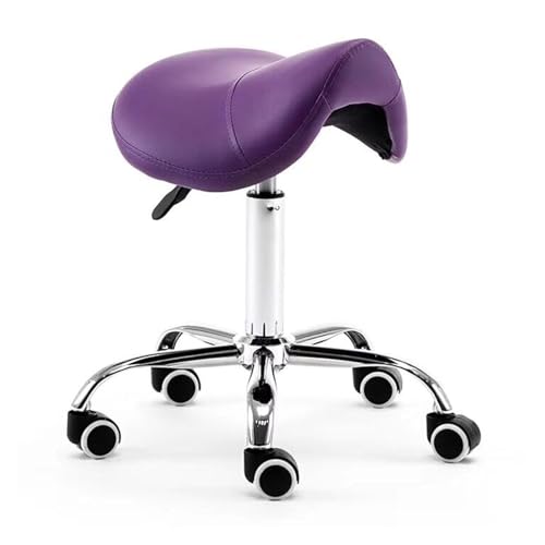 FXLUHAY Sattelstuhl, Bürosattelhocker, Drehstuhl mit Rollen, Ledersalonsitz for Tattoo Beauty Lash Massage(Purple) von FXLUHAY