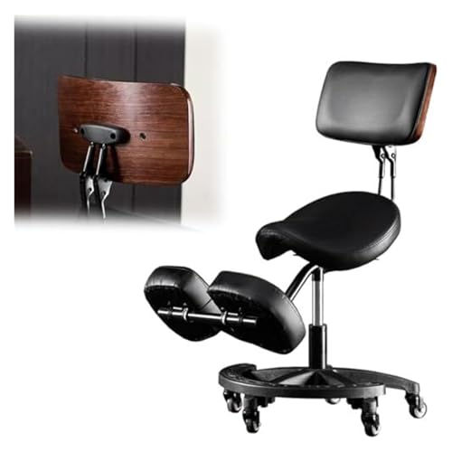 FXLUHAY Sattelstuhl, Ergonomischer Sattelstuhl, Höhenverstellbarer Sitzhocker mit Rückenlehne und Fußstütze, Geeignet for Massage-, Spa- und Zahnkliniken, Rolldesign von FXLUHAY