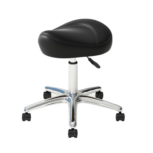 FXLUHAY Sattelstuhl, Sattelhocker, mit 360°-Drehung, Höhe und trapezförmigem Sitz for Home Office Salon Shop(Black) von FXLUHAY