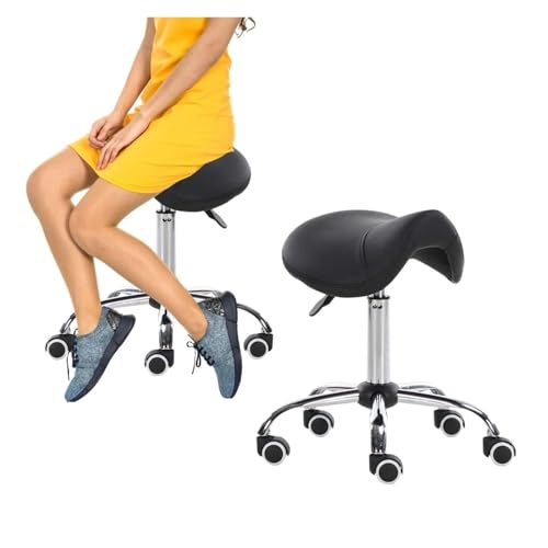 FXLUHAY Sattelstuhl, Sattelhocker for das Home Office, Salon-Sattelstuhl, Zahnarzt-Friseur-Arbeitsstuhl, mehrere Farben erhältlich(Black) von FXLUHAY