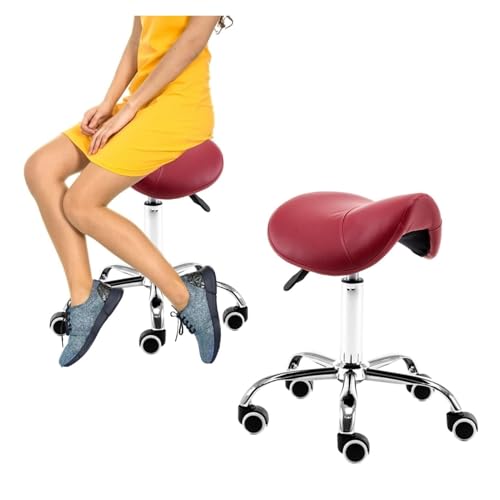 FXLUHAY Sattelstuhl, Sattelhocker for das Home Office, Salon-Sattelstuhl, Zahnarzt-Friseur-Arbeitsstuhl, mehrere Farben erhältlich(Red) von FXLUHAY