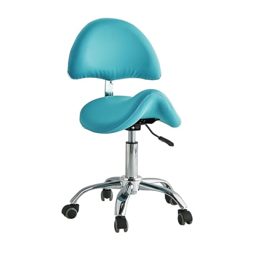 FXLUHAY Sattelstuhl, Sattelhocker mit Pedal, Stuhl mit Rückenlehne, Höhe, Tragkraft 220 lb for Büro, Salon, Geschäft(Blue) von FXLUHAY