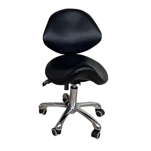 FXLUHAY Sattelstuhl, Schwerer Sattelhocker mit Rädern und drehbarer Rückenlehne, höhenverstellbar for den Einsatz im Salon, Spa, Schönheitsmassage, Zahnklinik, Home-Office(Black) von FXLUHAY