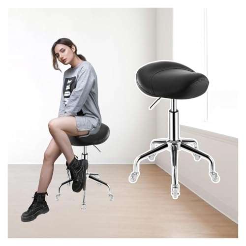 FXLUHAY Sattelstuhl, hydraulischer Sattelhocker, verstellbare Salonstühle mit Rollen und Gasdruckfeder und Rädern, Sattelbürostuhl for medizinische Kliniken, Studios und Zuhause(Black) von FXLUHAY
