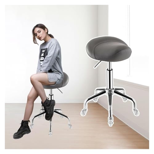 FXLUHAY Sattelstuhl, hydraulischer Sattelhocker, verstellbare Salonstühle mit Rollen und Gasdruckfeder und Rädern, Sattelbürostuhl for medizinische Kliniken, Studios und Zuhause(Dark Gray) von FXLUHAY