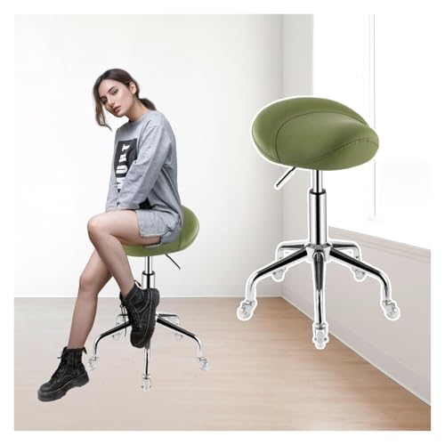 FXLUHAY Sattelstuhl, hydraulischer Sattelhocker, verstellbare Salonstühle mit Rollen und Gasdruckfeder und Rädern, Sattelbürostuhl for medizinische Kliniken, Studios und Zuhause(Green) von FXLUHAY