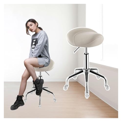 FXLUHAY Sattelstuhl, hydraulischer Sattelhocker, verstellbare Salonstühle mit Rollen und Gasdruckfeder und Rädern, Sattelbürostuhl for medizinische Kliniken, Studios und Zuhause(White) von FXLUHAY