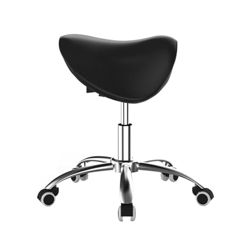 FXLUHAY Sattelstuhl aus Leder, ergonomischer Hocker mit Rädern, Höhe und Tragkraft 132 Pfund for Büro, Salon, Geschäft(Black) von FXLUHAY