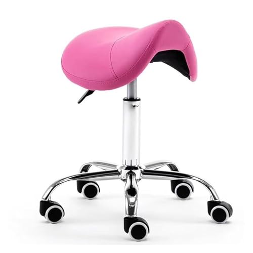 FXLUHAY Sattelstuhlhocker, Drehstuhl mit Rädern, Ledersitz for Zahnärzte, Tätowierer, Schönheits- und Massageprofis(Rose Red) von FXLUHAY
