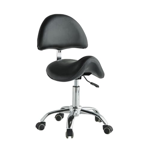 FXLUHAY Sattelstuhlhocker mit Pedal, Stuhl mit Rückenlehne, Höhe, Tragkraft 220 Pfund for Büro, Salon, Geschäft(Black) von FXLUHAY