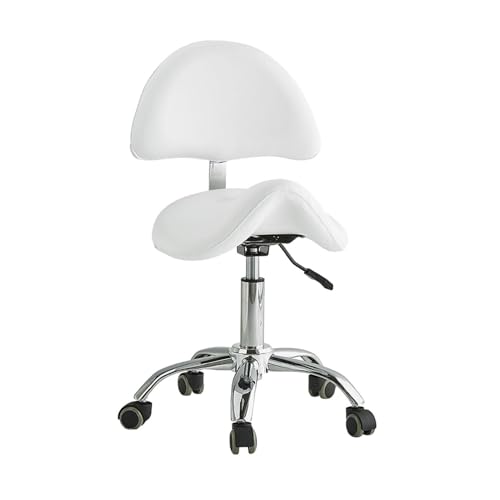 FXLUHAY Sattelstuhlhocker mit Pedal, Stuhl mit Rückenlehne, Höhe, Tragkraft 220 Pfund for Büro, Salon, Geschäft(White) von FXLUHAY