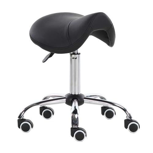 FXLUHAY Schönheitshocker, Behandlungshocker, Professioneller Sattelhocker, Hydraulischer Sattelsitz mit Rädern, Anti-Buckel-Bürostuhl for Salon-Stylisten Las,(Black) von FXLUHAY