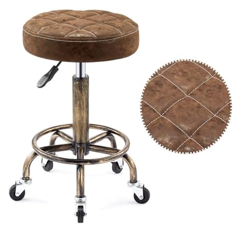 FXLUHAY Schreibtischhocker fürs Schlafzimmer auf Rädern, Computerhocker mit Sitz aus braunem Kunstleder, Höhe 51–65 cm, Tragkraft 160 kg,(Style#6) von FXLUHAY