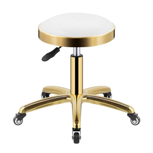 FXLUHAY Schwerer Drehstuhl mit Rollen und Rädern for Büro, Schlafzimmer, Ladentheke, Salon, Schminktisch, Spa, Massage, Schönheitstisch(White) von FXLUHAY