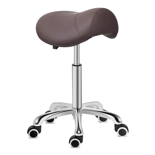 Sattelhocker mit Rädern, Hochleistungs-Anti-Ermüdungshocker, hydraulischer Hockerstuhl for Labor, Klinik, Zahnarzt, Salon, Massage, Büro und Heimküche(Brown) von FXLUHAY