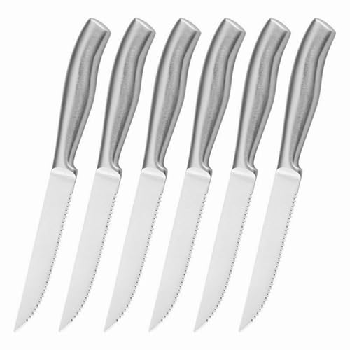 Steakmesser Set, 6-teilig, Edelstahl, Extra Scharfe Klinge, Gezahnte Schneide, Spülmaschinengeeignet, 12 cm, Ideal für Fleisch und Steaks Steakmesser Set, 6-teilig, Edelstahl, Extra Scharfe Klinge, Gezahnte Schneide, Spülmaschinengeeignet, 12 cm, Ideal für Fleisch und Steaks von FXSYB
