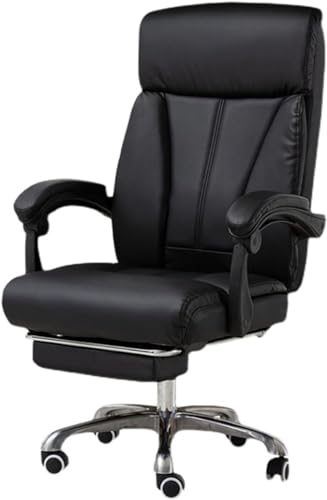 Bürostuhl, 360° drehbar, hohe Rückenlehne, Chefsessel mit Fußstütze und gepolsterter Armlehne, Schreibtischstuhl mit Lendenwirbelstütze (Farbe: Schwarz) von FXTYRXJ