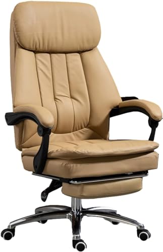 Chefsessel mit hoher Rückenlehne und Fußstütze, 360° drehbarer Computer-Schreibtischstuhl mit Liegefunktion und Armlehne (Farbe: Beige) von FXTYRXJ