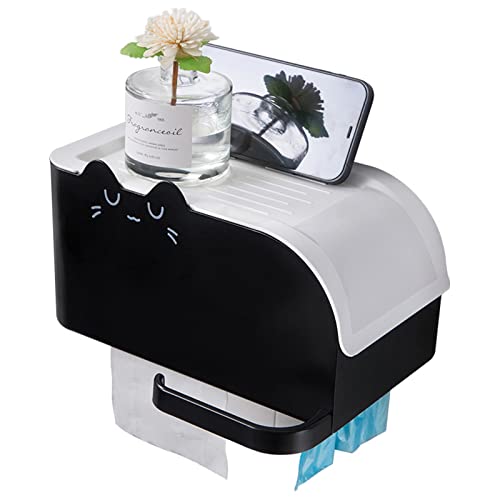 Schwarze Halterung selbstklebend Toilettenpapierhalter Katzenform aus Kunststoff Papierrollenhalter Wasserdichter Katzen-Hunde-Beweis Küchenrollenhalter für Badezimmer -Schwarz von FXXWJP