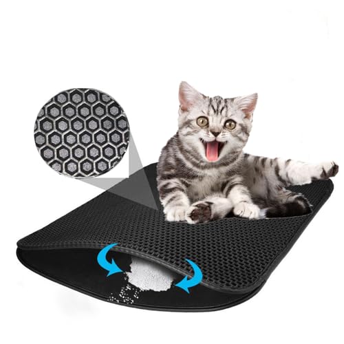 FXxswey Katzenklo Matte, Waben-Doppelschicht-Design wasserdichte, urinsichere Auffangmatte für Katzentoiletten, Leicht zu reinigende Streukontrolle (50 * 40cm) von FXxswey