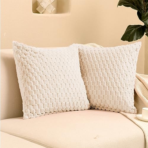 FY FIBER HOUSE 2 Stück flauschige Kissenbezüge weiche dekorative Couch-Kissenbezüge Heimdekorationen für Bett Sofa Wohnzimmer 45,7 x 45,7 cm, Beige von FY FIBER HOUSE