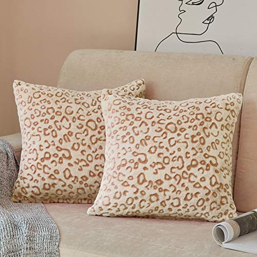 FY FIBER HOUSE 2er Set Flanell Fleece Kissenbezüge Kissenhülle mit Leopard-Druck, Zierkissenbezüge für Couch, Bett, Sofa, 45x45, Braun von FY FIBER HOUSE