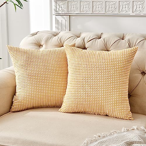 FY FIBER HOUSE 2er Set gemütliche Kissenbezüge Cord-Kissenhülle, dekorative Zierkissenbezüge für Couch, Bett, Sofa, Wohnzimmer, 40x40cm, Gelb von FY FIBER HOUSE