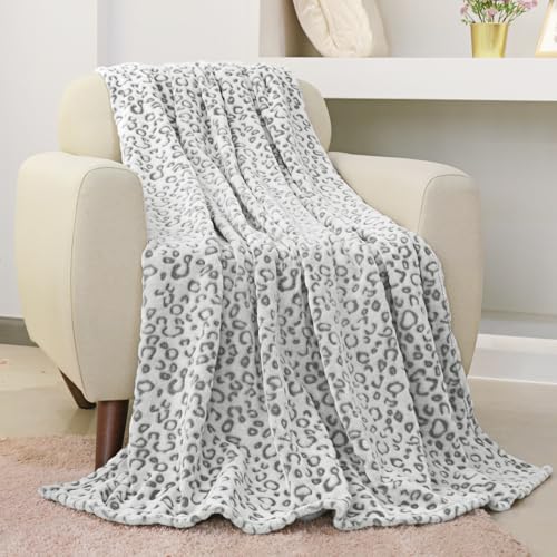 FY FIBER HOUSE Flanell Fleece Decken, extra weiche Flauschige Kuscheldecken, leichte, gemütliche Mikrofaser Sofadecke/Couchdecke für Erwachsene, 150x200cm, Grauer Leopard von FY FIBER HOUSE