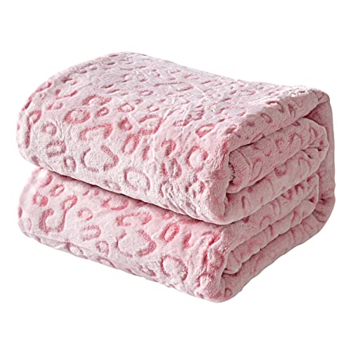 FY FIBER HOUSE Flanell Fleece Decken, extra weiche Flauschige Kuscheldecken, leichte, gemütliche Mikrofaser Sofadecke/Couchdecke für Erwachsene, 230x230cm, rosa Leopard von FY FIBER HOUSE