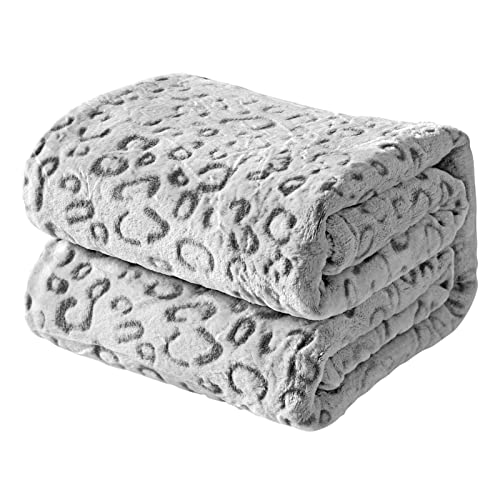 FY FIBER HOUSE Flanell Fleece Decken, extra weiche Flauschige Kuscheldecken, leichte, gemütliche Mikrofaser Sofadecke/Couchdecke für Erwachsene, 230x270cm, Grauer Leopard von FY FIBER HOUSE