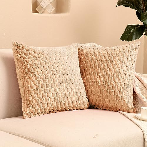 FY FIBER HOUSE Flauschige Kissenbezüge, weich, dekorative Couch-Kissenbezüge, Heimdekorationen für Bett, Sofa, Wohnzimmer, 45,7 x 45,7 cm, Kamel, 2 Stück von FY FIBER HOUSE