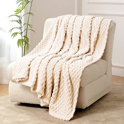 FY FIBER HOUSE Fleece Kuscheldecken, extra weiche Flauschige Decken, leichte, gemütliche Mikrofaser Sofadecke/Wolldecke für Büro, Sessel und Camping, 130x150cm, Beige von FY FIBER HOUSE