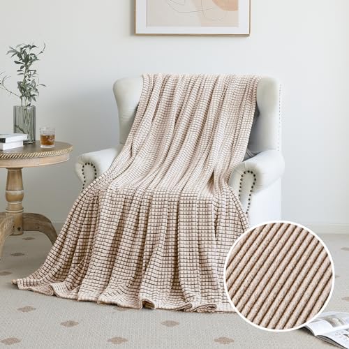 FY FIBER HOUSE Fleece Kuscheldecken mit Karos, extra weiche Flauschige Decken, leichte, gemütliche Mikrofaser Sofadecke/Wolldecke für Büro, Sessel und Camping, 230x230cm, Braun von FY FIBER HOUSE