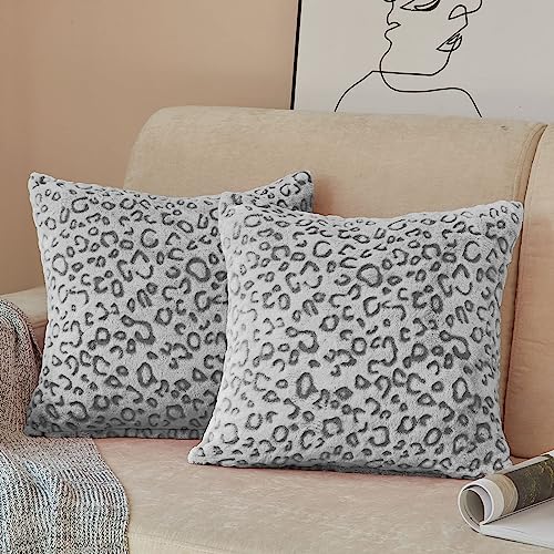 FY FIBER HOUSE Kissenbezug, Flanell-Fleece, Leopardenmuster, für Couch, Bett, Sofa, 2er-Set, 50,8 x 50,8 cm, Grau von FY FIBER HOUSE