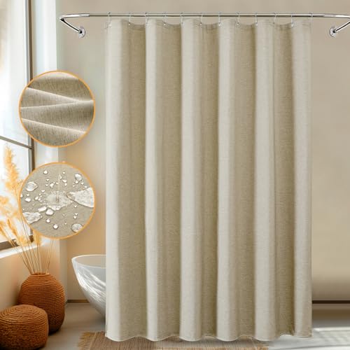 Duschvorhang, blasenfreier Duschvorhang mit Leinenstruktur, weicher, doppellagiger, wasserdichter Duschvorhang mit intelligenter Funktion und Edelstahlhaken für das Badezimmer, 183x183cm (Taupe) von FY&XZH