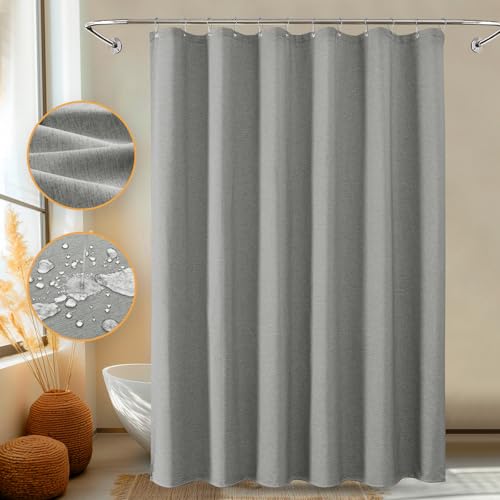 Duschvorhang grau, blasenfreier Duschvorhang mit Leinenstruktur, weicher, doppellagiger, wasserdichter Duschvorhang mit intelligenter Funktion und Edelstahlhaken für das Badezimmer, 183x214cm (grau) von FY&XZH